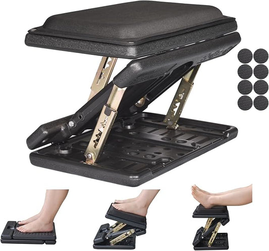Adjustable Footrest with Removable Foam Cushion, Under Desk Footrest with Massage Beads for Car, Home, Office Stool, 4-Level Height for Improved Posture Back&Hip Pain Relief(Black Plus)