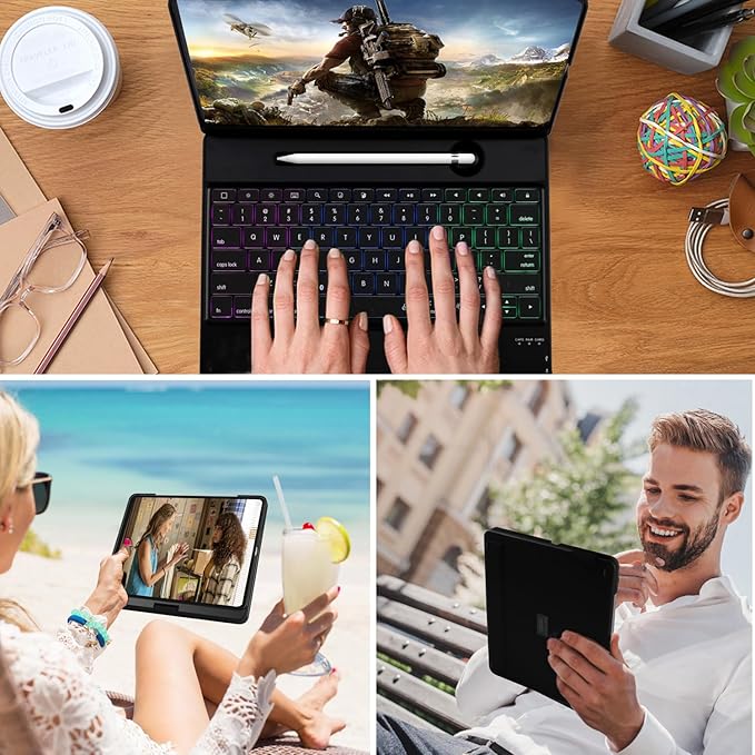 Keyboard Case for iPad Pro 12.9 inch 6th Generation 2022 5th 2021/4th 2020/3rd 2018 Gen,360 Rotatable Wireless Folio 180 Swivel Stand Hard Cover Black