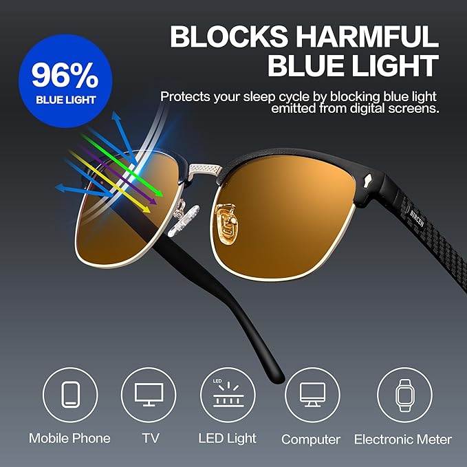 BIRCEN Blue Light Blocking Glasses: Al-Mg Metal Bluelight Computer Clear Glasses for Men Women Anti Eyestrain Office Home