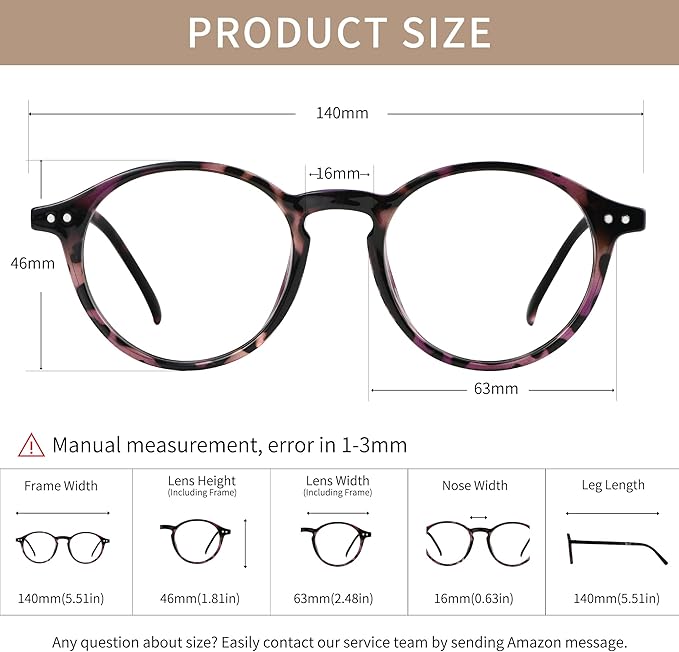 Blue Light Blocking Glasses Round Retro Computer Gaming Glasses Women Men UV Protection AB3303 (Black/Purple tortoise)