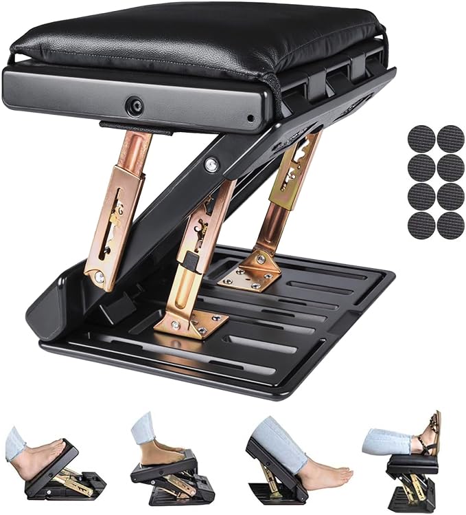 Foot Rest for Under Desk at Work 4-Level Height Adjustable, Ergonomic Foldable Footrest for Office, Gaming,Computer, Soft & Removable Pad Desk Foot Stool Suitable for All Seasons