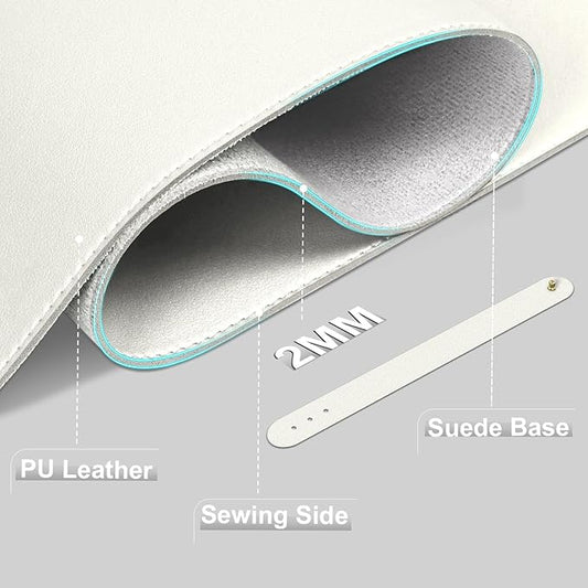 Leather & Suede Desk Pad Protector - Non-Slip, Waterproof Blotter Mat, Large Mouse Pad, Office & Home Desk Cover (White, 23.6" x 13.7")