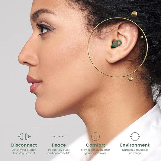 Silicone Ear Plugs for Noise Reduction - Reusable Soft Comfortable Earplugs for Sleeping,Noise Sensitivity & Flights -16 Ear Tips in XS/S/M/L, with 2 Travel Boxes - 33dB Noise Cancelling (Olive Green)