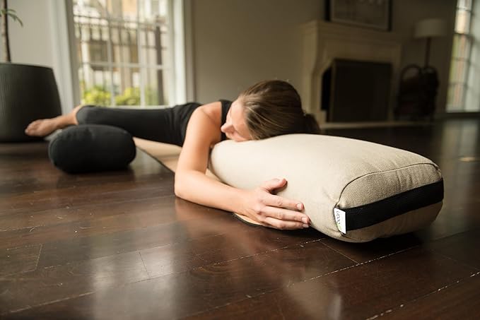 Bean Products Yoga Bolster - Made In The USA With Eco Friendly Materials - Round or Rectangular Support Cushions That Elevate Your Practice - Natural Cotton
