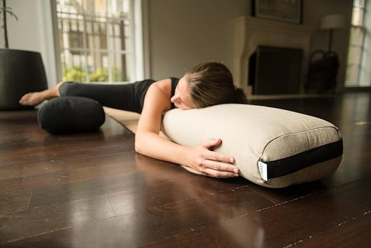 Bean Products Yoga Bolster - Made In The USA With Eco Friendly Materials - Round or Rectangular Support Cushions That Elevate Your Practice - Natural Cotton