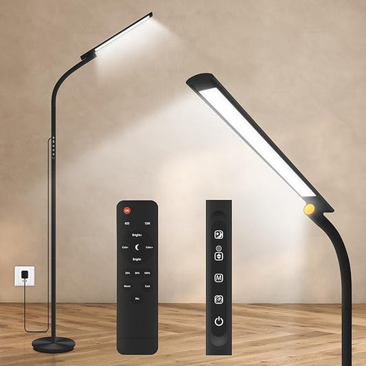 Happy Lamp,10000 Lux Sun Light, Floor Daylight Lamp with Remote & Touch Control & Adjustable Gooseneck for Reading/Office/Home (Black)