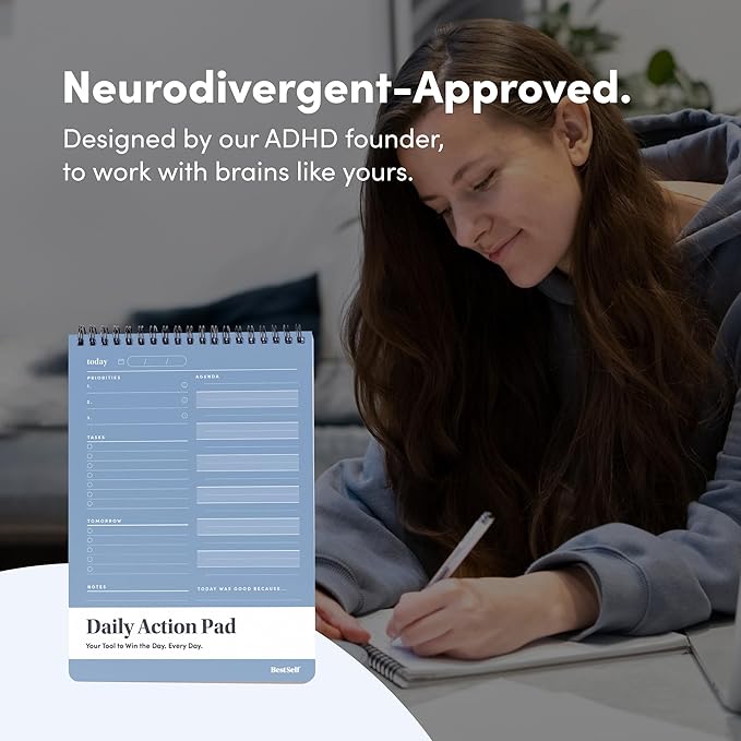 BestSelf Co. Daily Action Pad 60 Sheets – 120 GSM Paper, Ring-Bound Work Planner & To-Do List Notepad | Daily Planner for Productivity | Hourly Schedule, Task Checklist & Tomorrow’s Plan