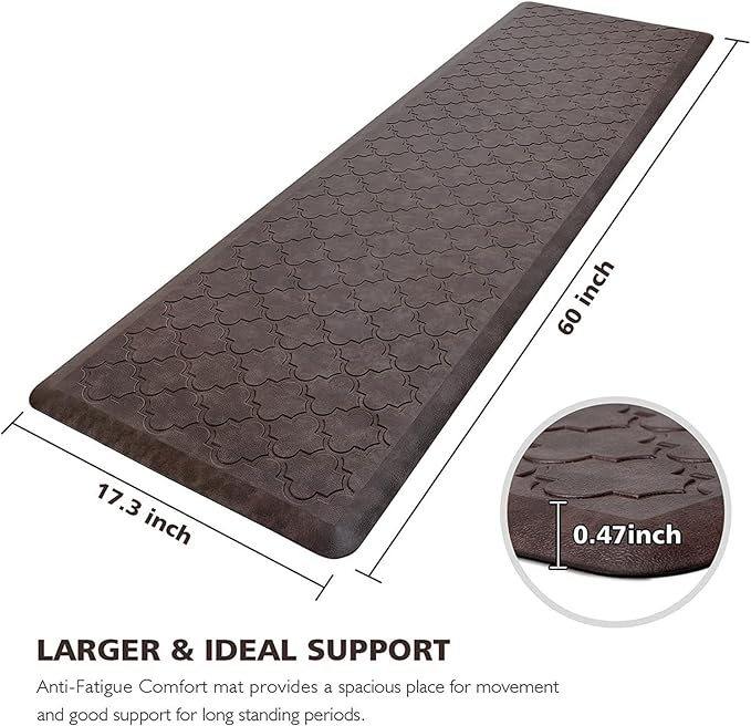 WISELIFE Kitchen Mat Cushioned Anti Fatigue Floor Mat,17.3"x60", Thick Non Slip Waterproof Kitchen Rugs and Mats, Standing Mat for Floor,Home,Office,Desk,Sink, Brown
