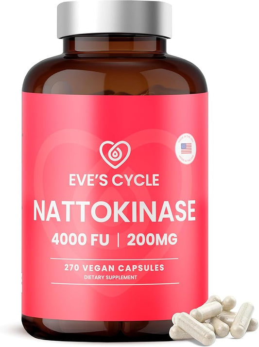 Eve's Cycle Nattokinase Supplement 4000 FU - 270 Vegan Natto Capsules - Premium Japanese Enzyme, Natural Blood Thinner, Organic, No Stearates, Non-GMO, Made in USA