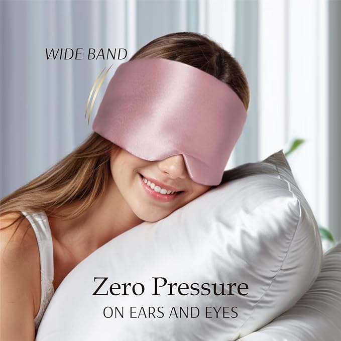 Zenssia 100% Mulberry Silk Sleep Mask Eye Mask for Man and Woman with Adjustable Headband, Full Size Large Sleep Mask & Blindfold for Total Blackout for All Night Sleep, Travel & Nap- Light Plum