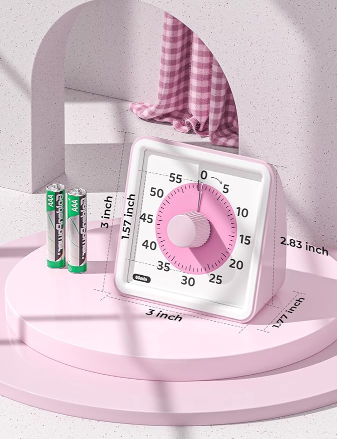LIORQUE Visual Timer for Kids, 60-Minute Countdown Timers for Classroom Office Kitchen with Silent Operation, Kids Timer for Teaching (Batteries Included)