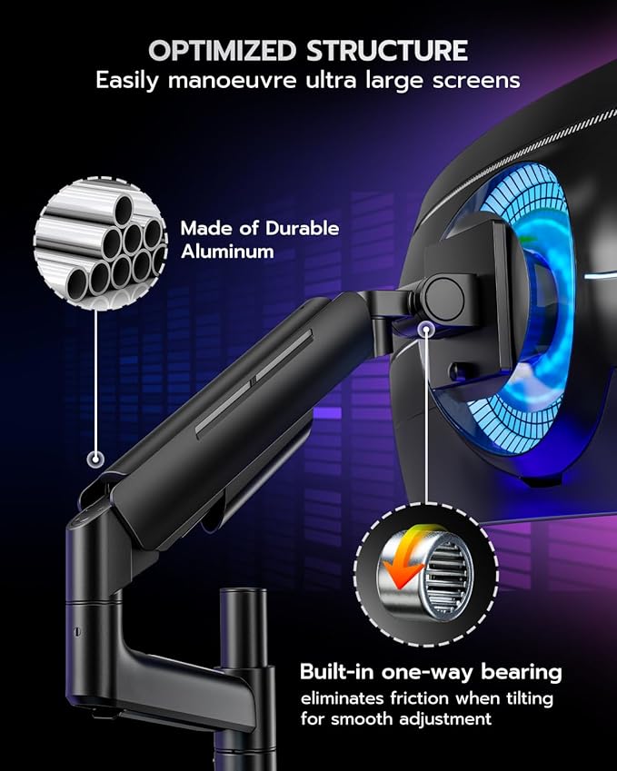 ARES WING Dual Monitor Mount for 17-49 Inch Ultrawide Heavy Duty Curved Screen, Computer Monitor Arm Desk Mount, Gas Spring Adjustable Vesa Stand, Black