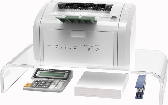 Premium Acrylic Monitor Stand – Extra-Wide 20" L x 10" W x 4" H Clear Computer Riser, Laptop Stand, Sleek Desktop Organizer for Office & Home, TV, Printer, with Bonus Acrylic Phone Stand