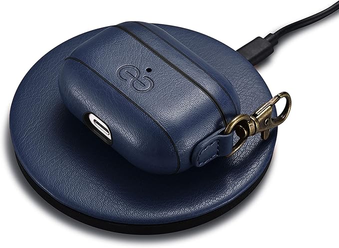 Dreem Om Case Cover with Keychain Clip Compatible with AirPods Pro 2/Pro, Protective One-Piece Hard Shell, Luxury Vegan Leather AirPod Pro Case 2nd/1st Generation with Separate Clip [Royal]