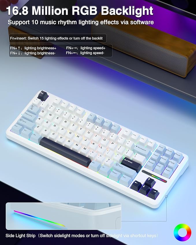 AULA F87 Wireless Mechanical Keyboard, 75% TKL Custom Hot Swappable Gaming Keyboards with PBT Keycaps, Pre-lubed Greywood Switches, RGB Backlit Creamy Keyboard, 2.4GHz/USB-C/BT5.0