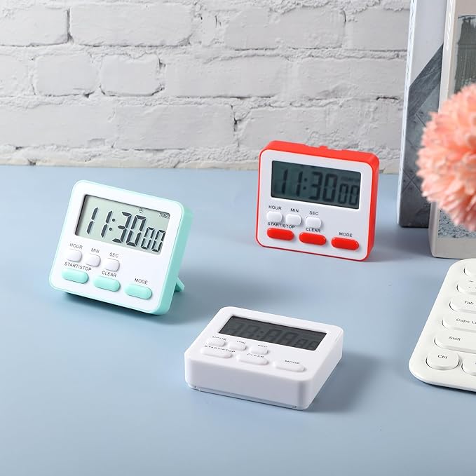 Weewooday 12 Pcs Digital Kitchen Magnetic Timer Bulk Classroom Count up Countdown Large Digits Egg Loud Alarm Cute Desk Stopwatch Timer for Teacher Kids Cooking Office