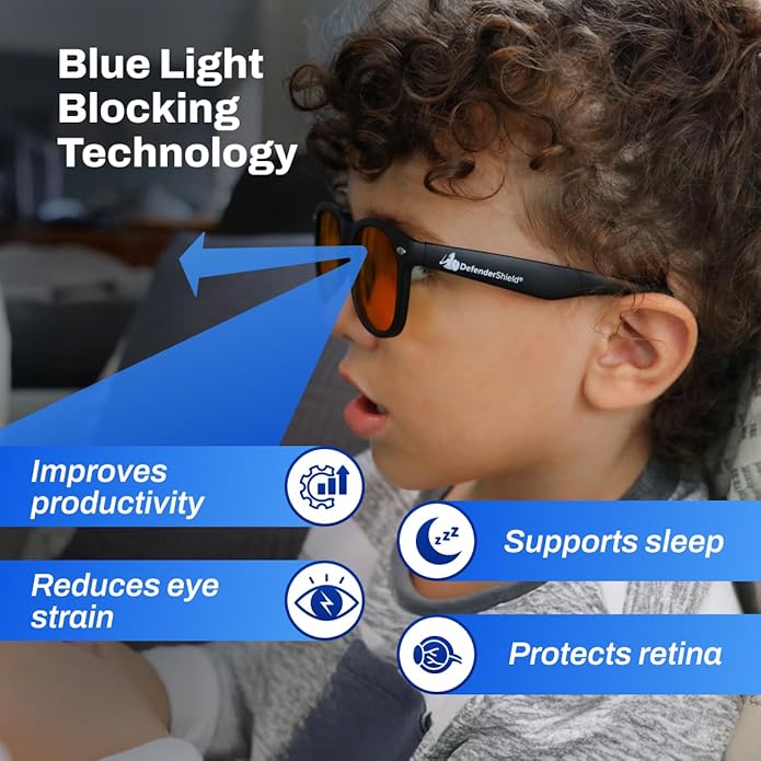 DefenderShield Kids Blue Light Blocking Glasses for Computer, Mobile, Video Games, Gaming