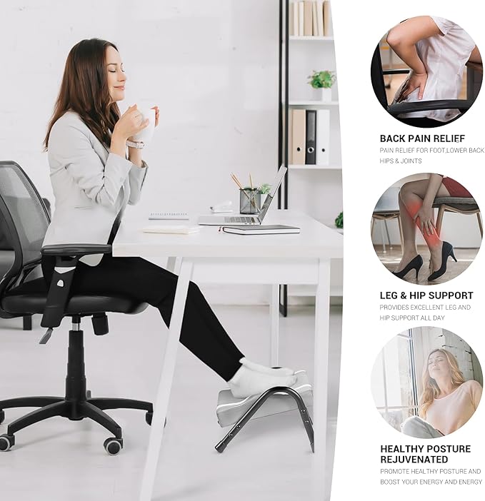 Foot Rest for Under Desk at Work,Ergonomic Foot Rest for Office Use, Heights,Relieving Pain in Lower Back, Hip, Knee (Grey)
