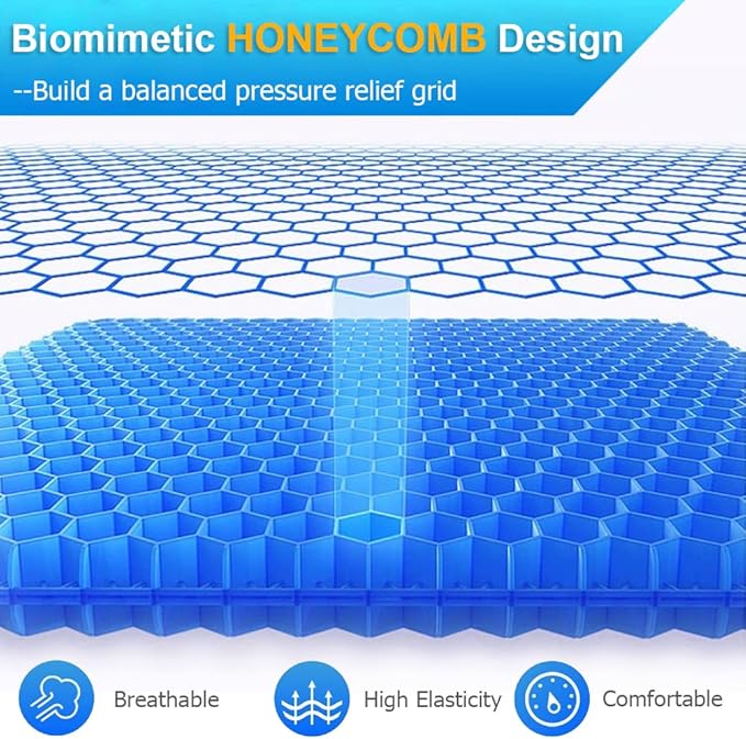 Gel Seat Cushion, Super Large Gel Cushion Chair Pads with Non-Slip Cover for Home Office Car Seat Wheelchair, Soft Breathable Honeycomb Seat Cushion for Relieve Hip Pain, As Seen On TV