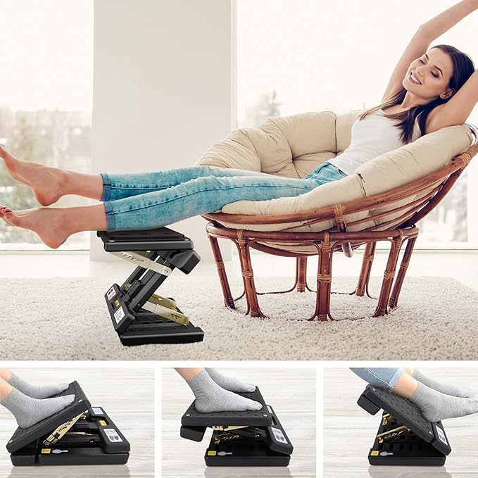 Foldable Foot Rest, Computer Foot Rest Under Desk, 12Modes Adjustable Ergonomic for Office, Loading Capacity 80 pounds, Removable EVA Cushion, Black