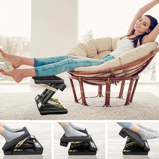 Foldable Foot Rest, Computer Foot Rest Under Desk, 12Modes Adjustable Ergonomic for Office, Loading Capacity 80 pounds, Removable EVA Cushion, Black