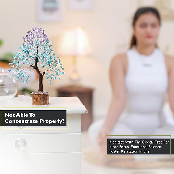 FASHIONZAADI Amethyst and Turquoise Crystal Tree of Life - Crystal Decor - Spiritual Gifts - Crystals Gifts for Women - Gemstones and Crystals