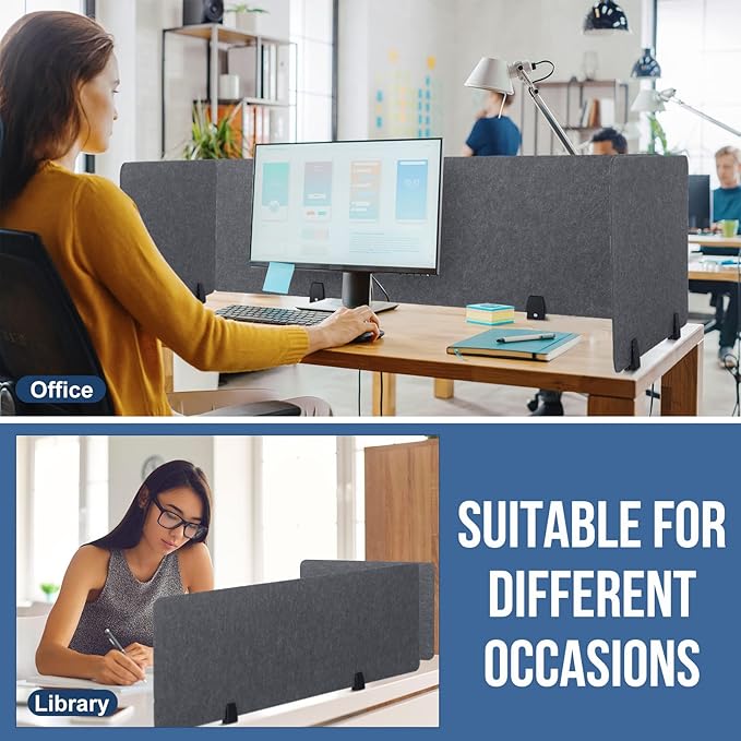 Yaomiao 3 Pcs Acoustic Desk Divider Soundproof Desk Privacy Panel Freestanding Desk Partitions Sound Absorbing for Students Office Reduce Noise Visual Distractions (47.3 x 16", 24 x 16", Dark Gray)