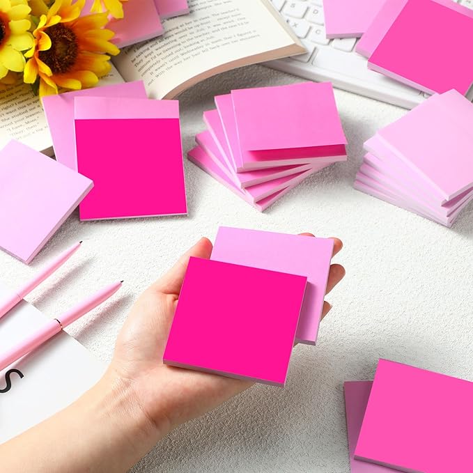24 Pads Sticky Notes 3x3 Inch Self Stick Bright Color Sticky Note Sticking Posted Notes for School Office Classroom Meeting Home Teacher Supplies, 50 Sheets/pad(Gradient Pink)