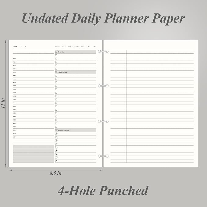 EMSHOI Undated Daily Planner 9.2" X 12", Large To Do List Notepad, 240 Refill Pages Ring Binder Planner, Hardcover Leather Appointment Book for Work, with Yearly Schedule, Habit Tracker, Black