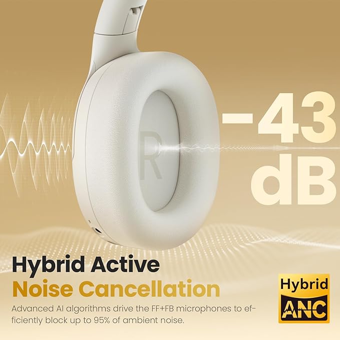 HAYLOU S30 Pro Noise Cancelling Bluetooth Headphones, LDAC Hi-Res Audio, 5 HD Mics Call, 80H Playtime, Custom EQ via App, Bluetooth 5.4 Multipoint Connect, Wireless Headphones Over Ear, Blue