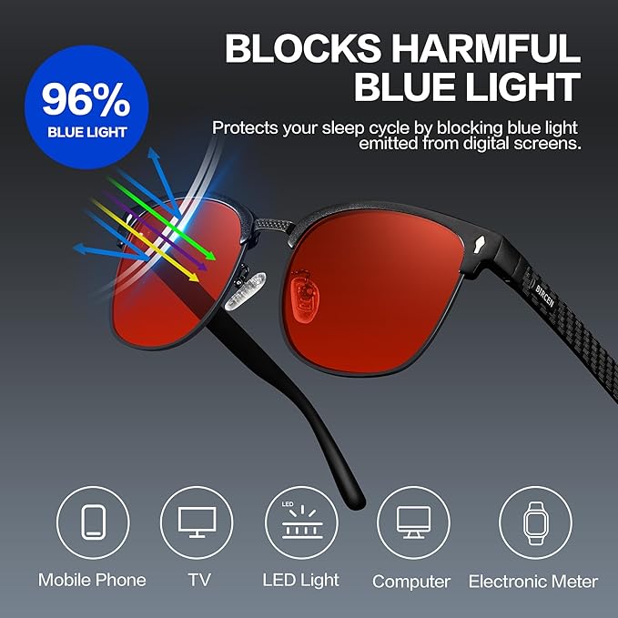 BIRCEN Blue Light Blocking Glasses: Al-Mg Metal Bluelight Computer Clear Glasses for Men Women Anti Eyestrain Office Home