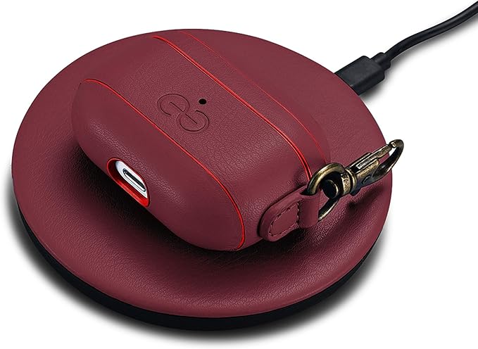 Dreem Om Case Cover with Keychain Clip Compatible with AirPods Pro 2/Pro, Protective One-Piece Hard Shell, Luxury Vegan Leather AirPod Pro Case 2nd/1st Generation with Separate Clip [Burgundy]