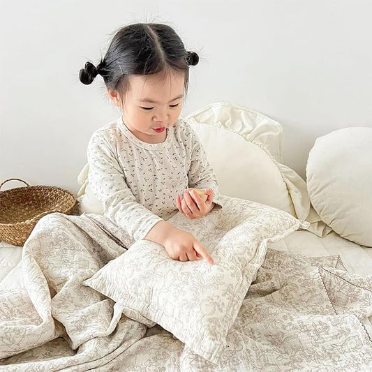 BuLuTu 4-Layer Large Baby Crib/Cradle Blanket Nursery Throw Blanket Reversible Cotton Muslin Kids Bed Blanket for Boys Girls,Breathable,Lightweight,Forest Rabbit Mushroom Pattern,47''x51''