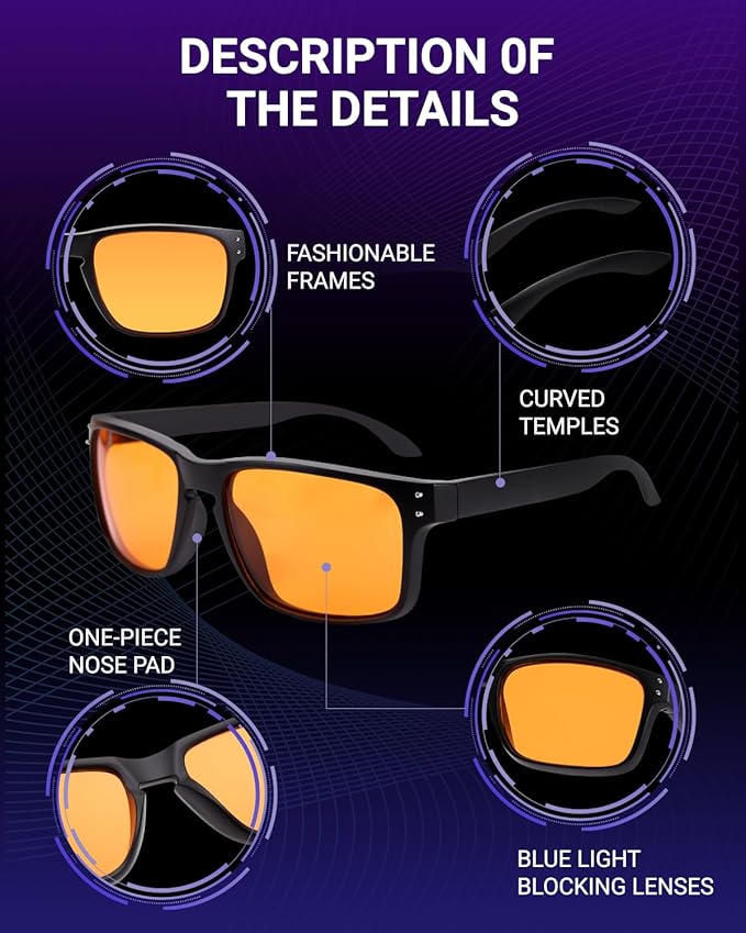 98% Blue Light Blocking Glasses for Better Sleep-Anti Blue Light Gaming Glasses Women Men, Orange Lens for Computer/Gaming,Reduce Eyestrain