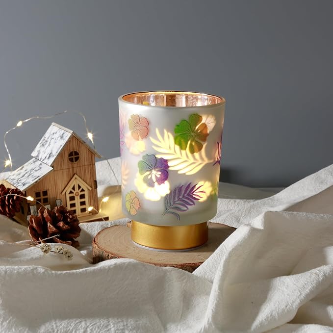 Eywamage Small Battery Operated Table Lamp, Glass Floral Lamp with Remote Timer, Cordless Lamp for Bedroom Living Room Kitchen