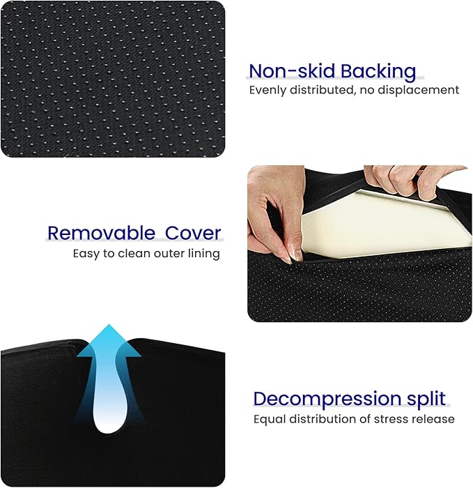 REDOFF®Extra Large Memory Seat Cushion 21.5 * 17.7 * 4inches– Cushion Pillow for Back Support Non-Slip Seat Pad for Office Desk, Car Seat, Wheelchair, Sciatica (Black)