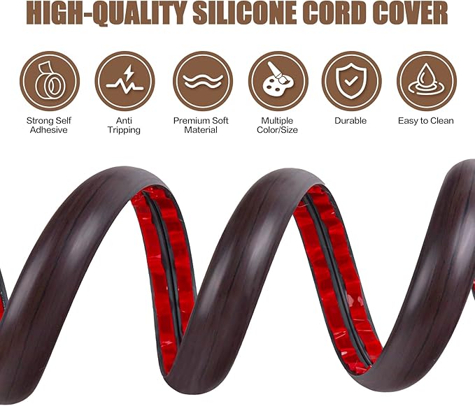 Floor Cord Cover Self Adhesive Cord Hider,3.3FT Cable Management, Extension Strip Protector for Wires, Prevent Cable Trips for Offices, Gyms, Exhibitions Cavity:0.3"(W) x 0.28"(H) Black Wood