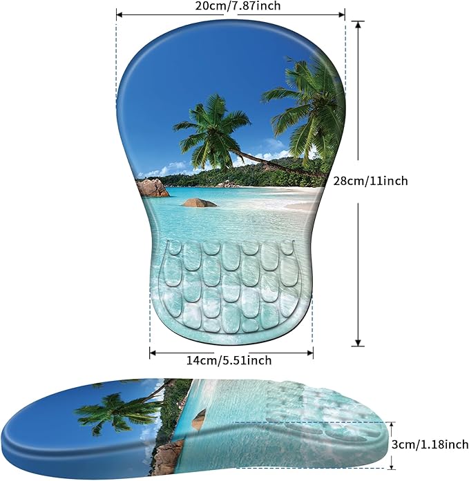 Ergonomic Mouse Pad with Wrist Rest Support, Mousepad with Comfortable Memory Foam Wrist Rest and Non-Slip PU Base for Pain Relief, Computer, Laptop, Office, Home (Beach)