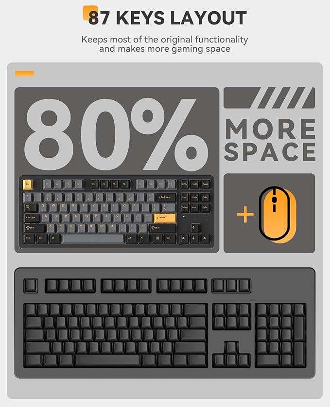 DAREU EK87PRO 80% Wireless Mechanical Gaming Keyboard,TKL Tri-Mode RGB Keyboard with Hot-Swappable,PBT Keycaps,Gasket Mount,6-Layer Padding for Win/Mac