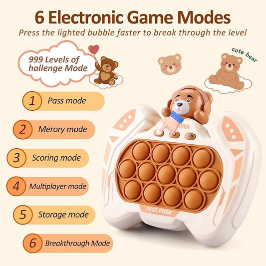 Fast Push Game Fidget Toys for Kids, Handheld Puzzle Game Sensory Toys, Quick Push Light Up Pop Game Gifts for 3-12 Year Old Boys Girls, Easter Basket Stuffers (Brown Bear)