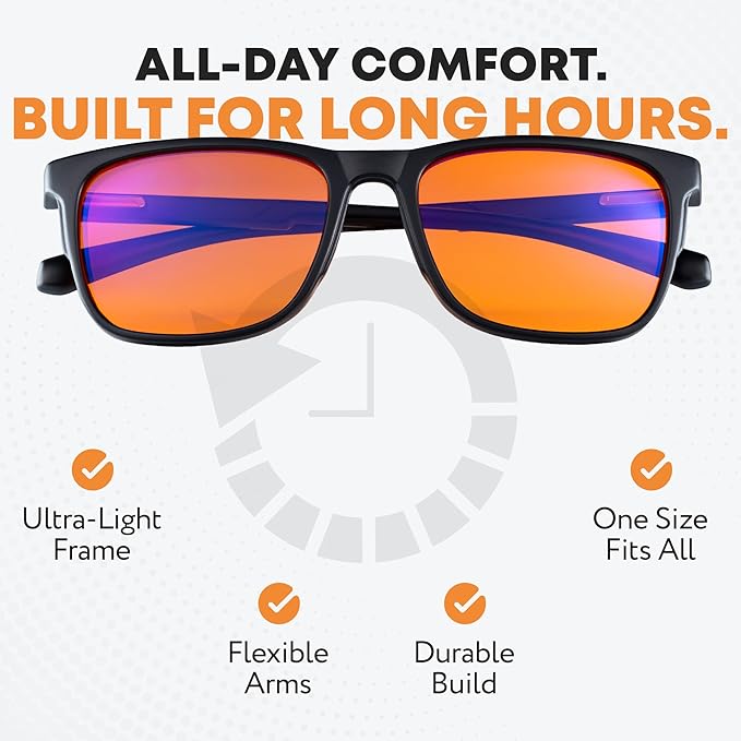Prospek Blue Light Blocking Glasses SOLARIS – Orange Lenses Filter 99.9% Blue Light, May Improve Sleep, Focus & Eye Protection