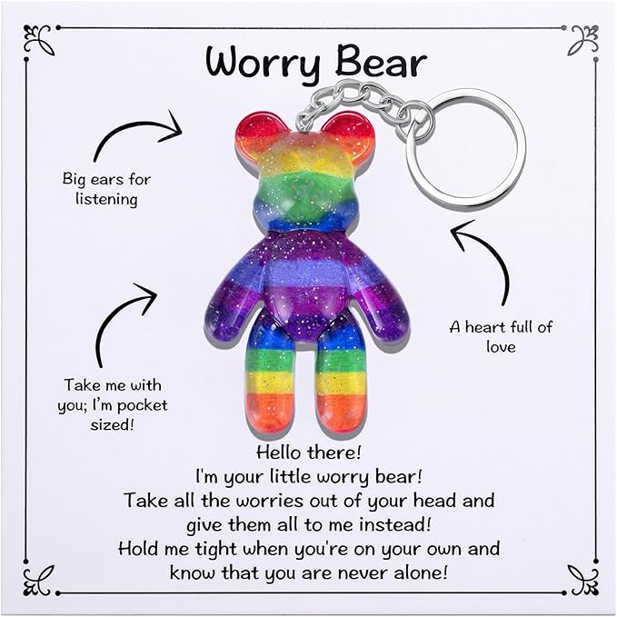 Pocket Bear Hug, Anxiety Relief Gift for Friend, Mental Health Positivity Gift, Autism Fidget Gifts, Stress Relief Gifts for Her, Comforting Present for Son Daughter Back to School, Rainbow