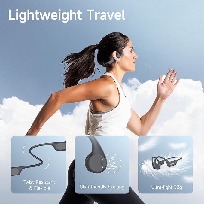 LOBKIN Swimming Headphones Bone Conduction Headphones - Bluetooth 5.4 Built-in MP3 32G Memory IP68 Waterproof Headphone for Swimming Surfing, Running, Cycling