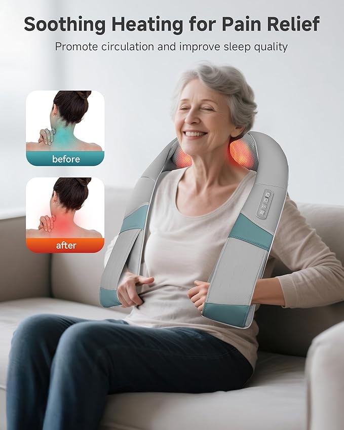 Cordless Neck Massager with Heat, Rechargeable Shiatsu Neck Back Massager for Pain Relief Deep Tissue, 4D Knead Shoulder Massager Pillow, with Portable Carry Bag, Gifts/Presents for Mom, Dad