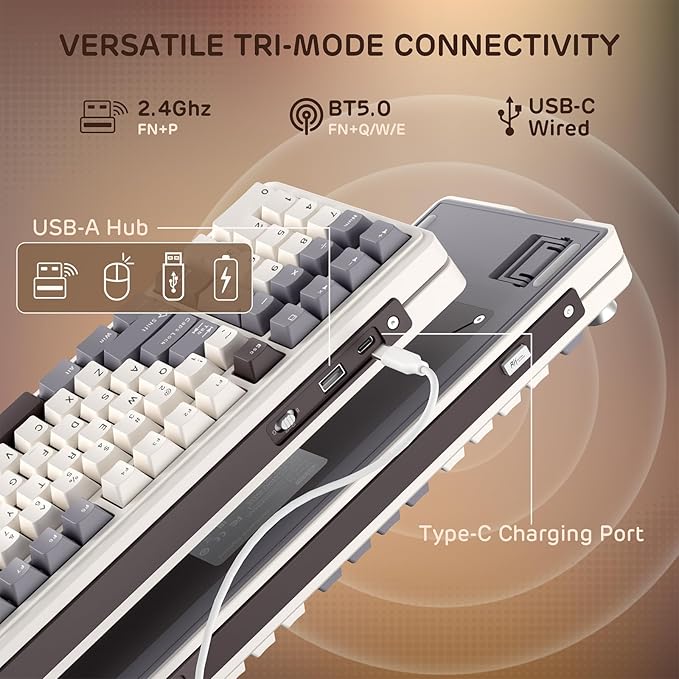 RK ROYAL KLUDGE L98 Wireless Mechanical Keyboard w/Left-Handed Southpaw Design Numpad & Hot Swappable Knob, Tri-Mode 95% Keyboard BT/2.4G/USB-C, Pro Software, Gasket Mount, Massive 8000mAh Battery