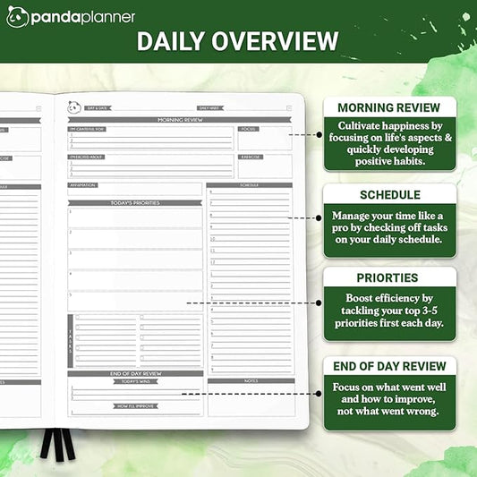 Panda Planner Pro 2025-2026 – Undated Productivity Planner with Daily, Weekly & Monthly Layouts – Large 8.5x11 Goal Tracker, Habit Planner, Time Management & Focus Organizer – Dark Green