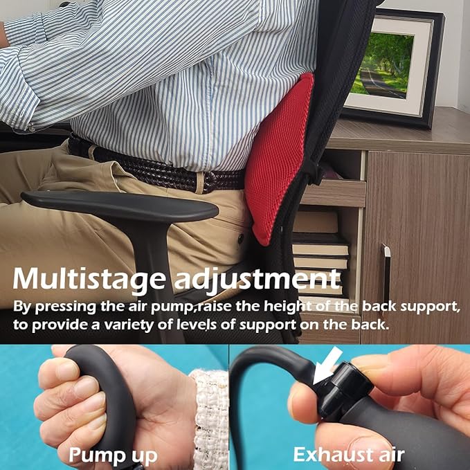 Inflatable Lumbar Support Pillow for Office Chair and Car Seat, Back Support Cushion with Air Pump for Reducing Lower Back Pain