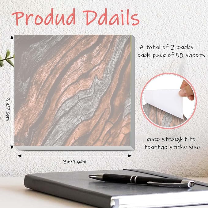 Sticky Notes 3x3 Inches, 2 Pads Cute Colorful Self-Stick Note Pads, Easy to Post for Home, Office and Daily Life Organization Luxury Tree Pattern