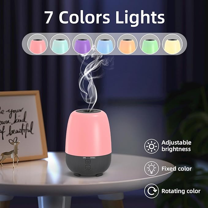 150ML Rechargeable Battery Operated Essential Oil Diffuser, Portable Cordless Aromatherapy Diffuser,7-Hour Runtime with 7 LED Color Changing Lights