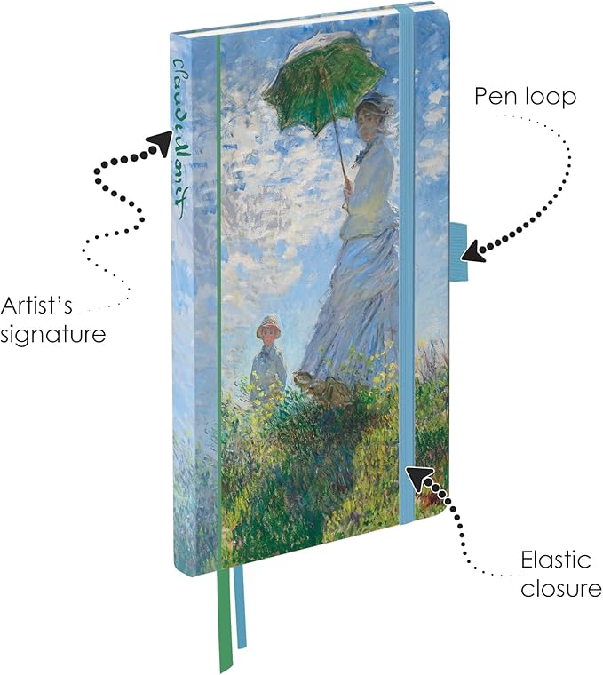 RainCaper Vegan Leather Journal Notebook, 160 Dot-Grid Pages, 5.7 inches x 8 inches, Journal - Monet Woman with Parasol